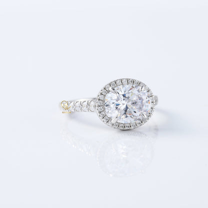 East to West Oval Cut Moissanite Diamond Halo Engagement Ring