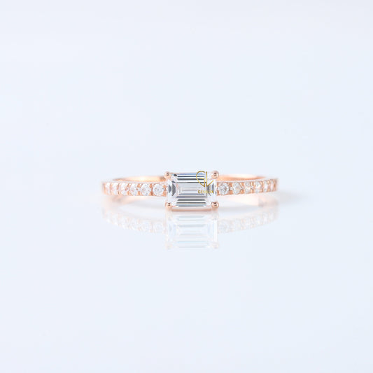 East to West Emerald Cut Moissanite Diamond Ring