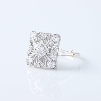 Vintage Art Deco Round Cut Moissanite Engagement Ring