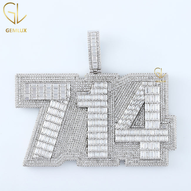 Bling Bling VVS Moissanite Diamond Custom Baguette Number Hiphop Pendant