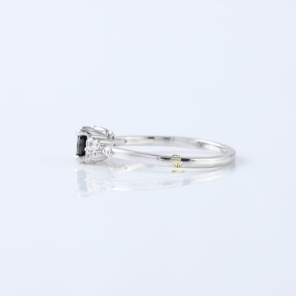 Round Cut Black Moissanite Diamond Engagement Ring