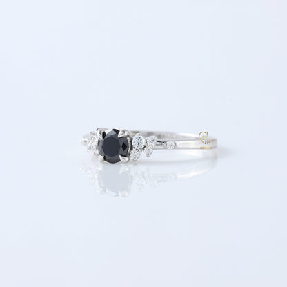 Round Cut Black Moissanite Diamond Engagement Ring