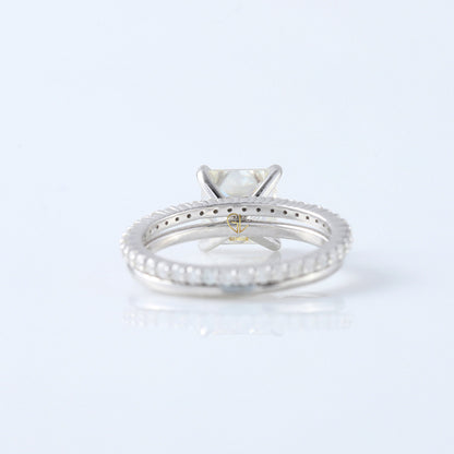 Princess Cut Moissanite Solitaire Diamond Ring With Matching Eternity Ring Set 