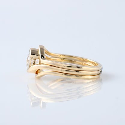 Round Cut Moissanite Diamond Swirl Bypass Engagement Trio Ring Set