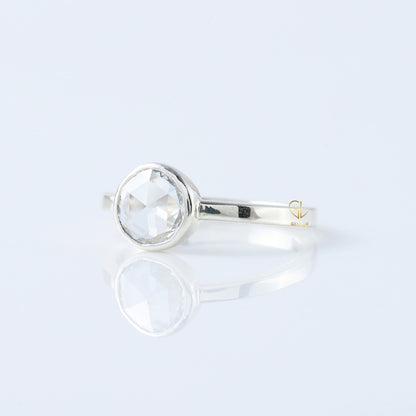 Rose Cut Round Moissanite Diamond Bezel Set Solitaire Engagement Ring