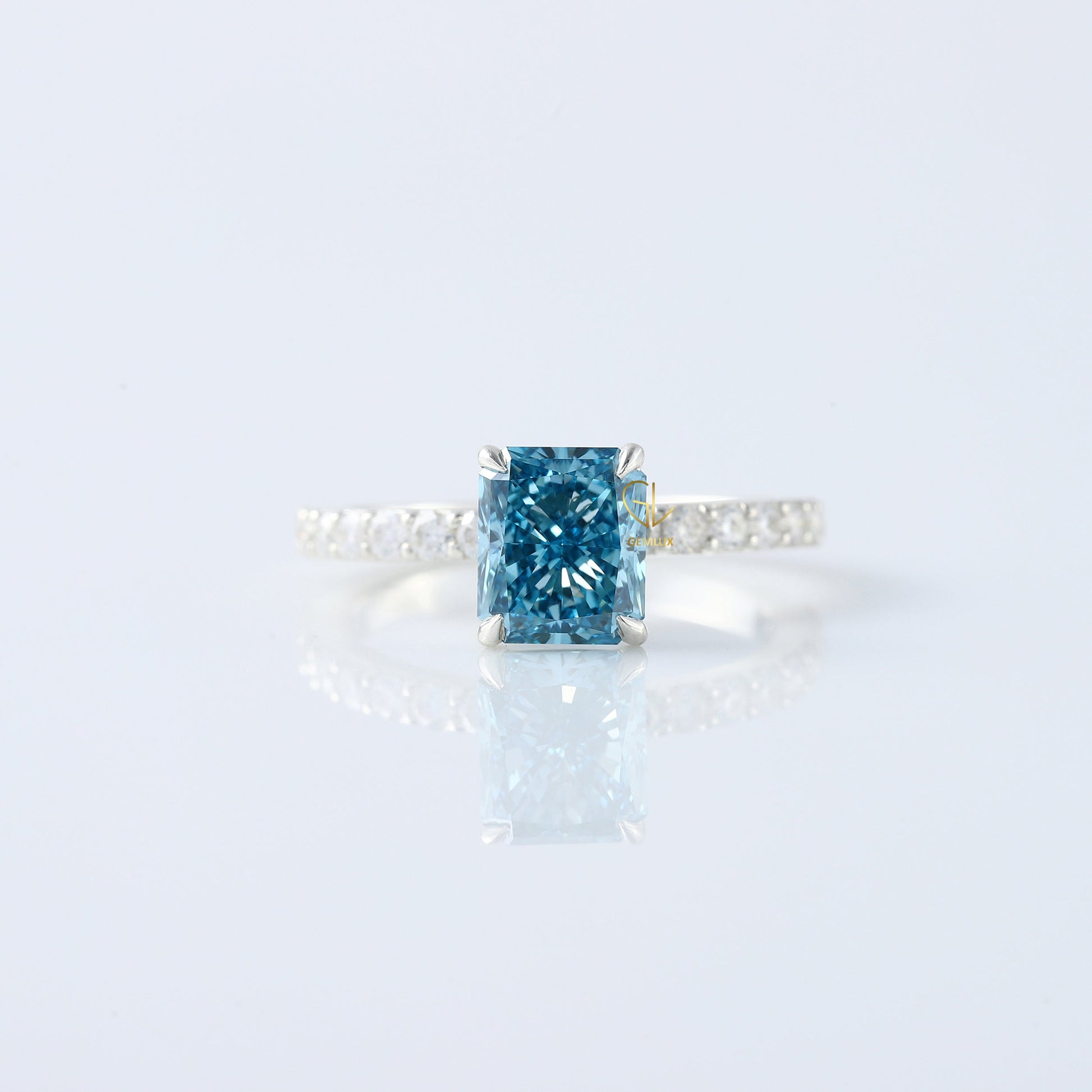 Blue Radiant Cut Lab Grown Classic Solitaire Diamond Engagement Ring