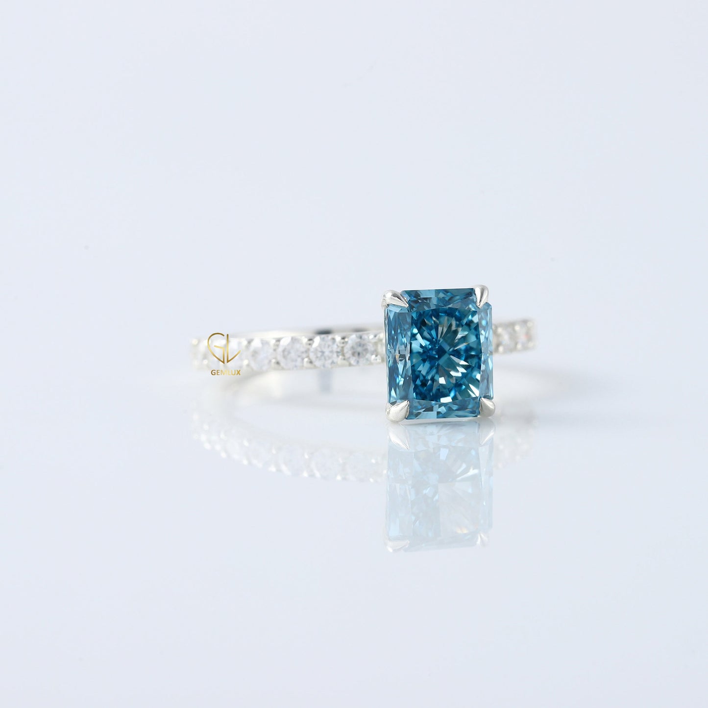 Blue Radiant Cut Lab Grown Classic Solitaire Diamond Engagement Ring