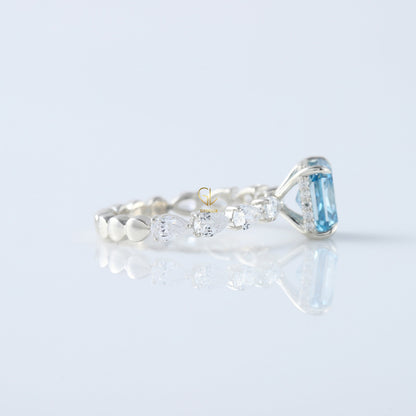 Blue Radiant Cut Lab Grown Diamond Solitaire With Accent Engagement Ring