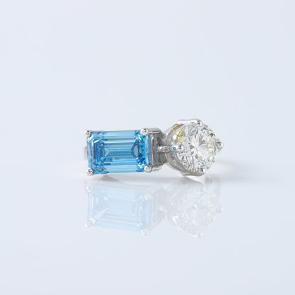 Toi Et Moi Ring, Blue Radiant & Round Cut Lab Grown Diamond Two Stone Engagement Ring