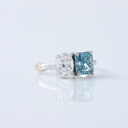 Toi et Moi Ring, Radiant & Oval Cut Lab Grown Diamond Two Stone Engagement Ring
