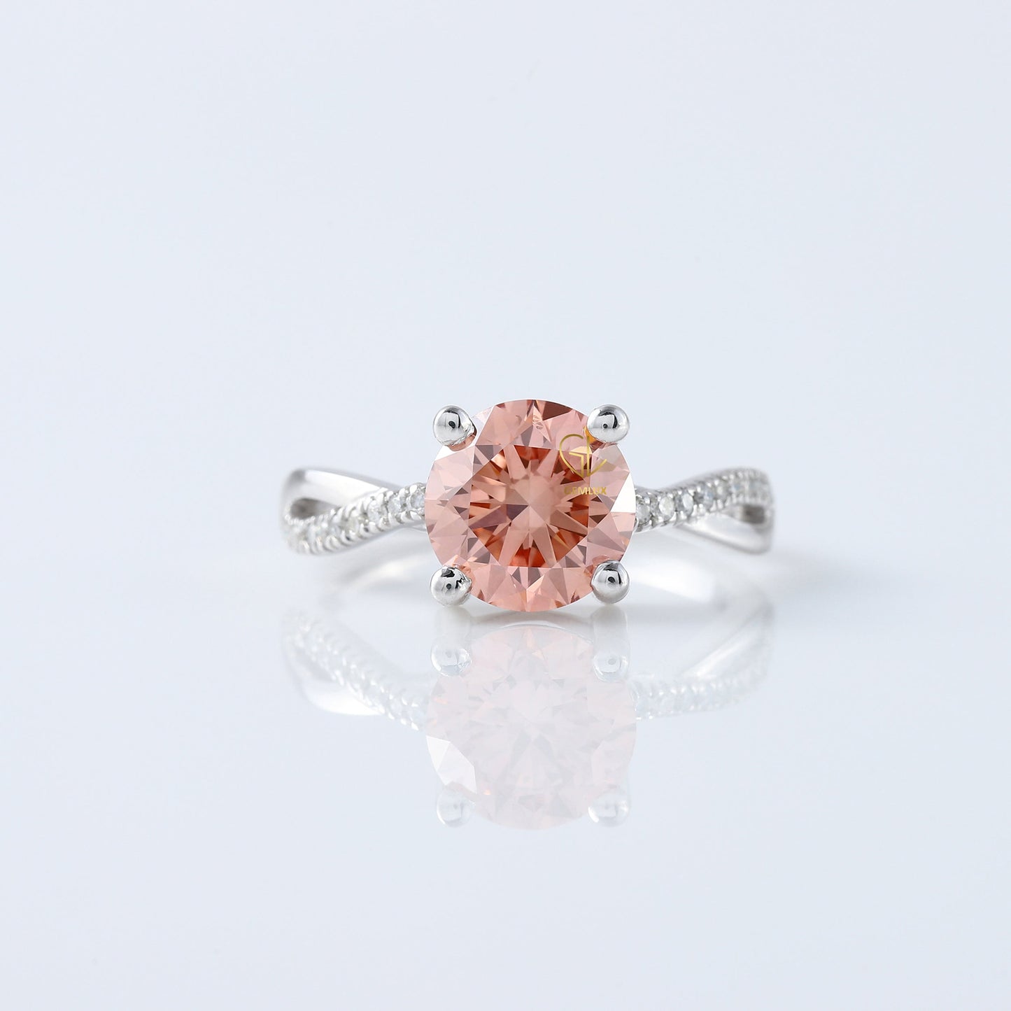 Vivid Pink Color Round Cut Lab Grown Diamond Twisted Engagement Ring