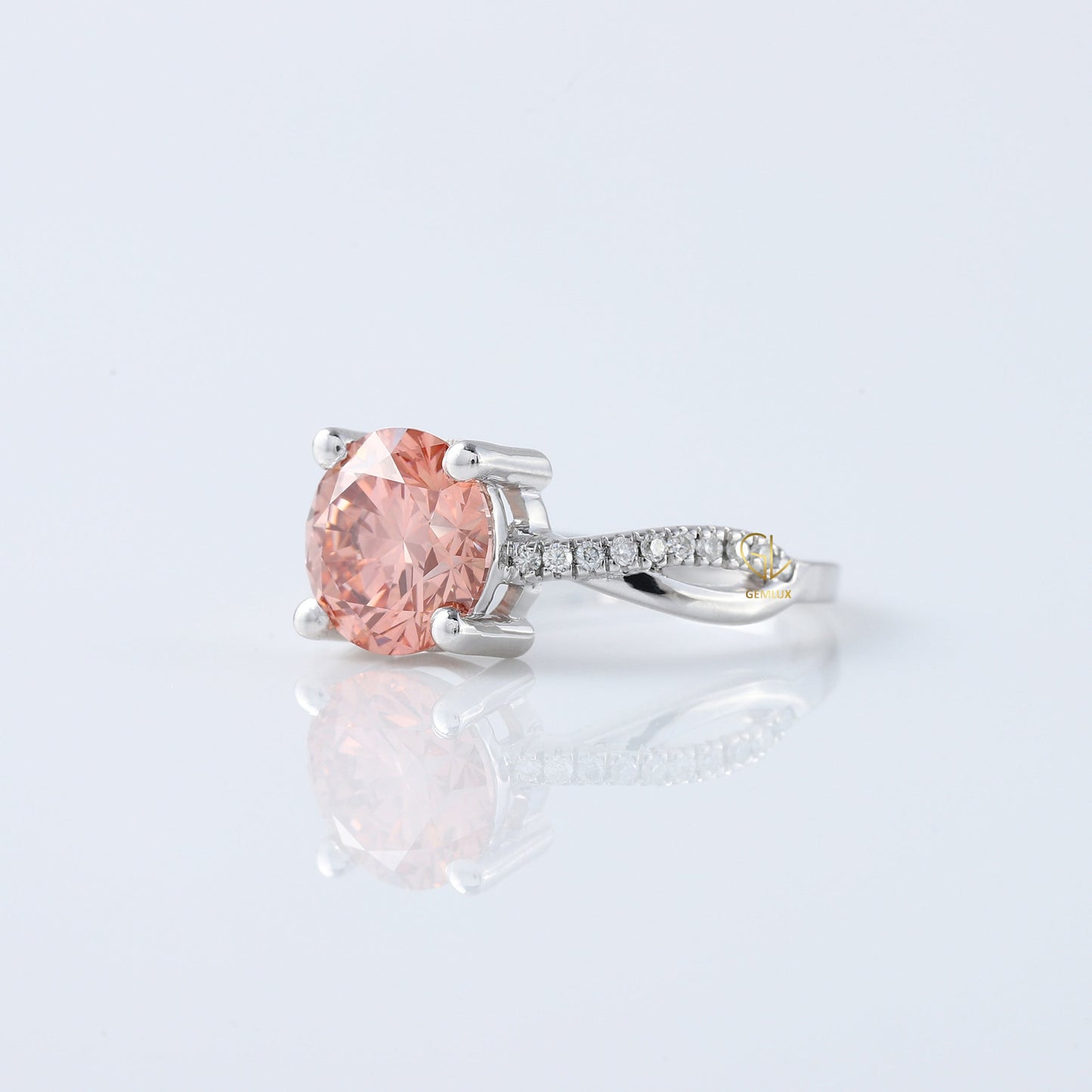 Vivid Pink Color Round Cut Lab Grown Diamond Twisted Engagement Ring