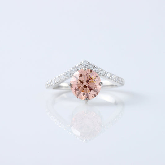 Pink Round Cut Lab Grown Diamond Curved Engagement Ring