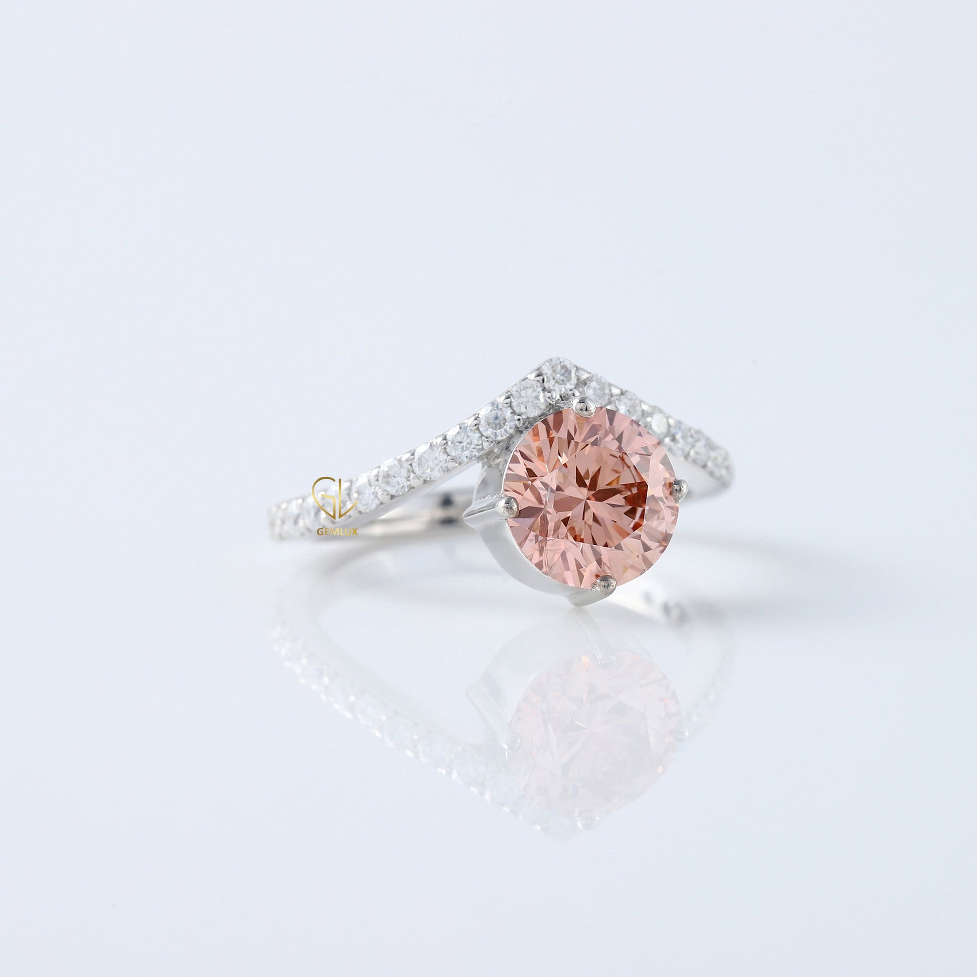 Pink Round Cut Lab Grown Diamond Curved Engagement Ring