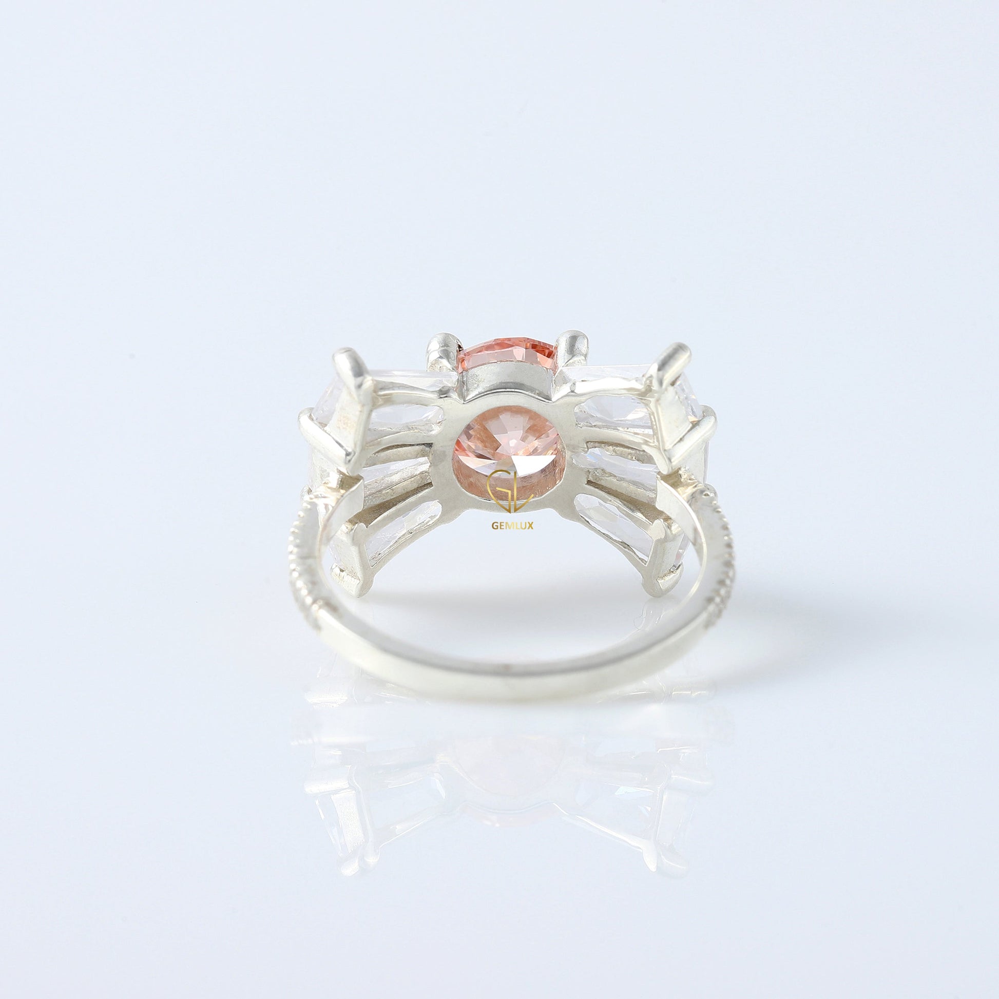 Bow Style Round Cut Morganite Pink Color Lab Grown Diamond Seven Stone Ring