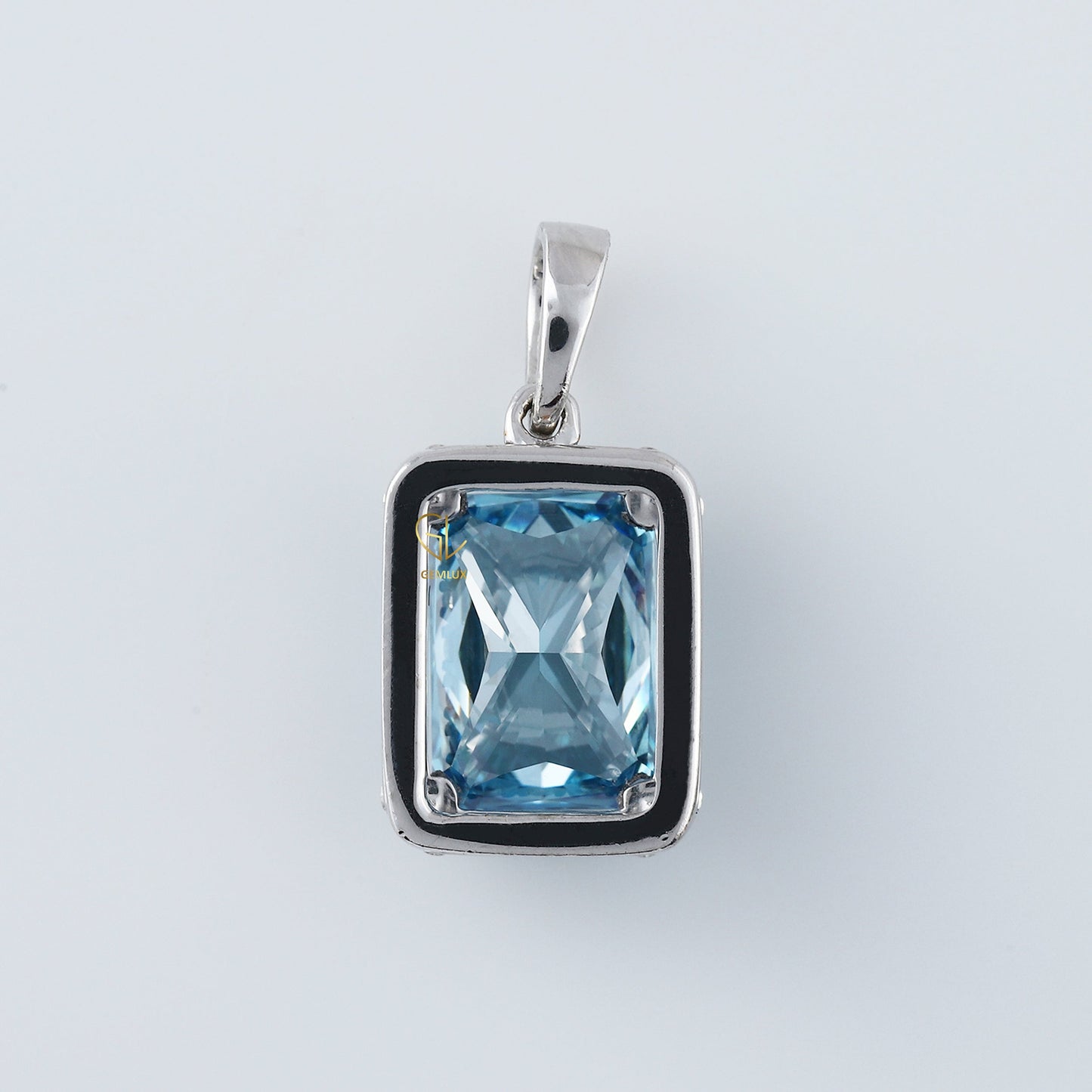 Lab Grown Blue Radiant Cut Diamond Halo Solitaire Pendant For Women