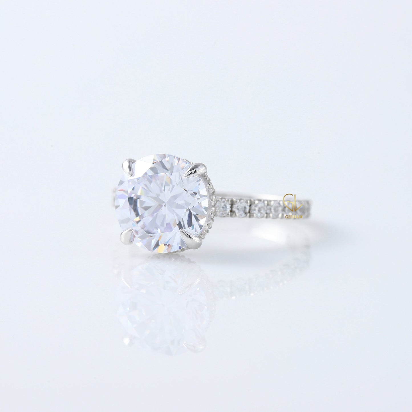 Round Cut Moissanite Diamond Solitaire With Accent Engagement Ring 