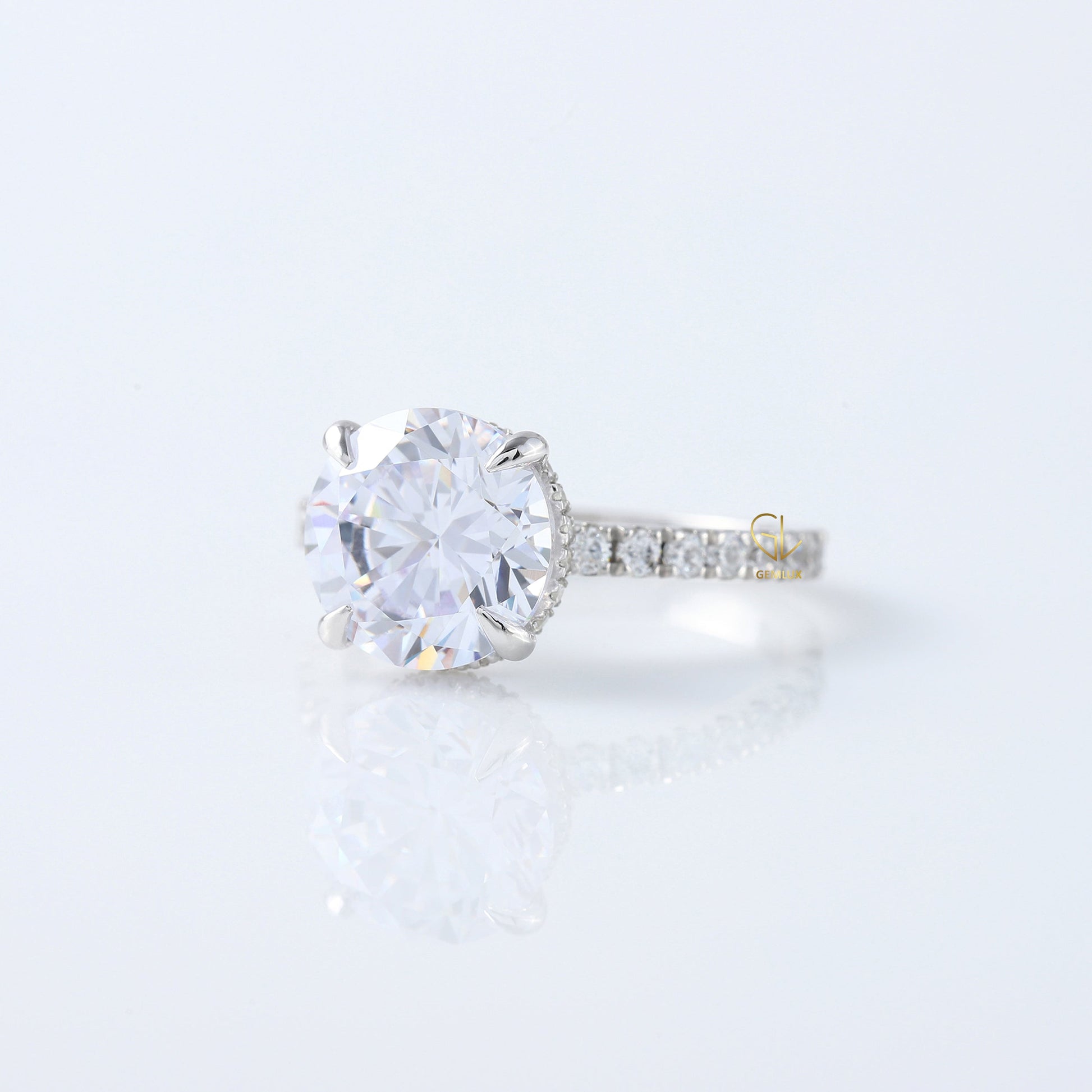 Round Cut Moissanite Diamond Solitaire With Accent Engagement Ring 