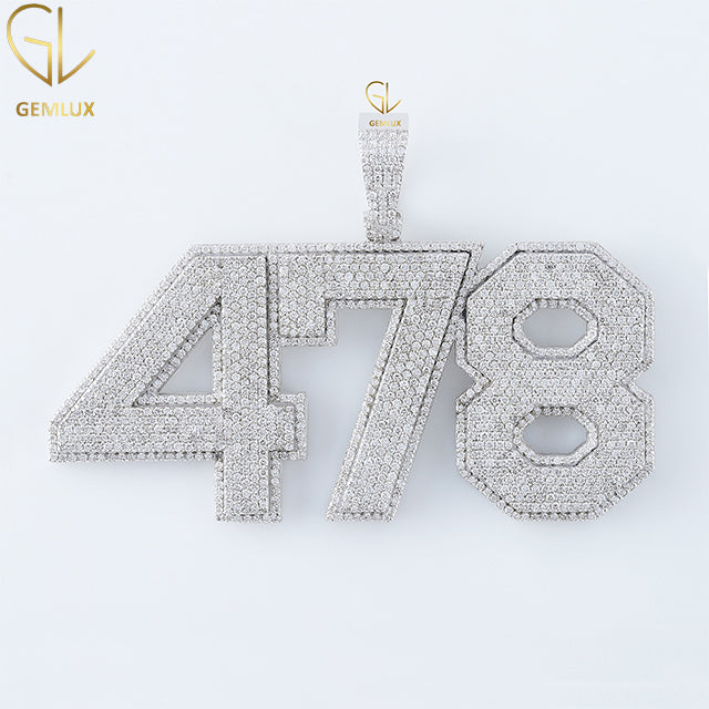 Iced Out Customized NUMBER Moissanite Pendant