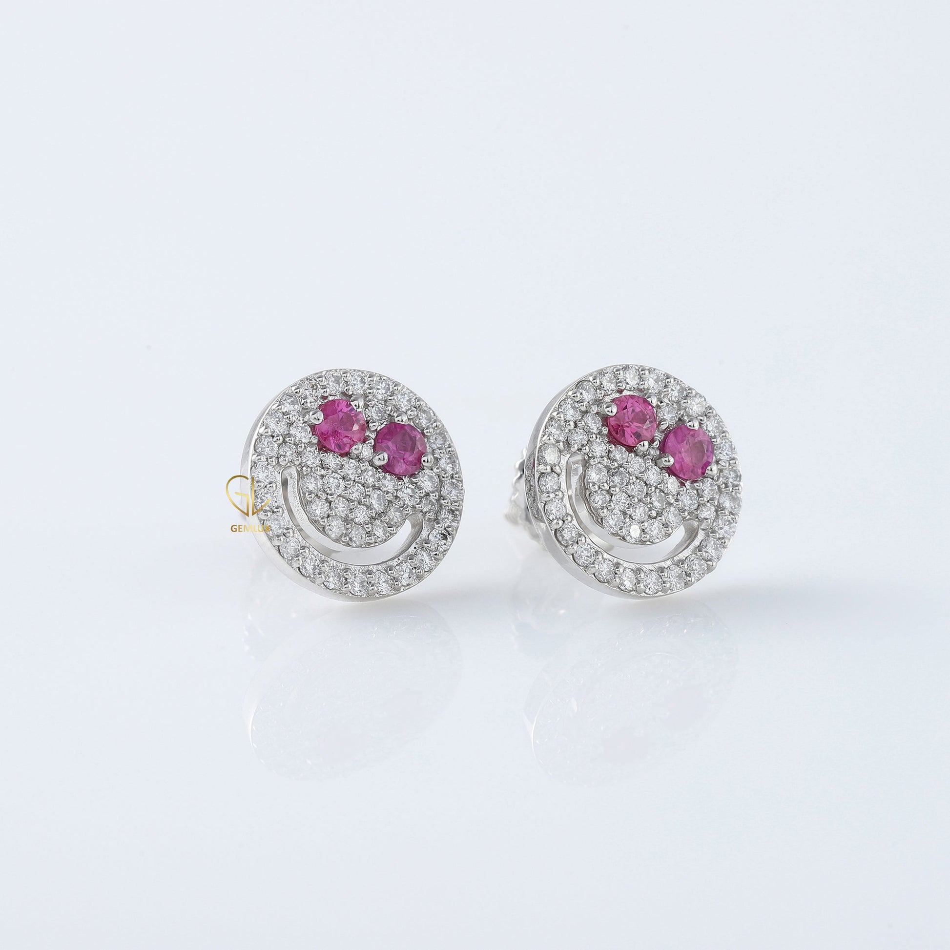 Smiley Face Emoji Moissanite Diamond Stud Earrings