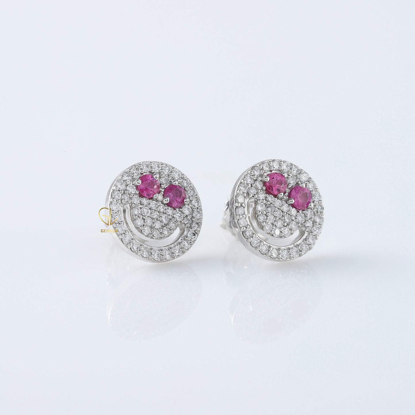 Smiley Face Emoji Moissanite Diamond Stud Earrings