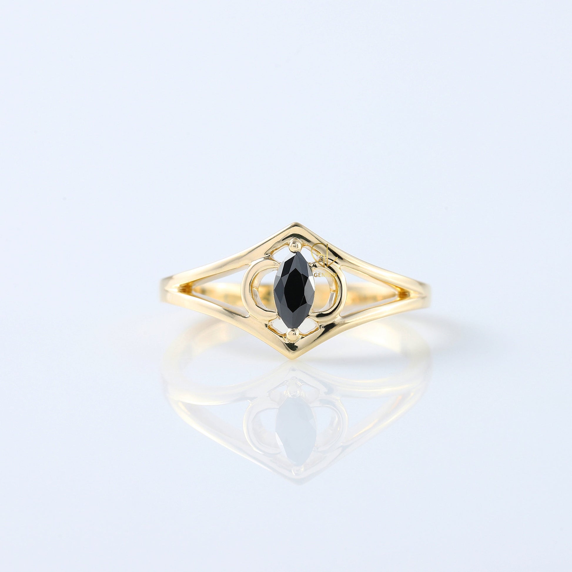 Black Marquise Cut Moissanite Diamond Engagement Ring