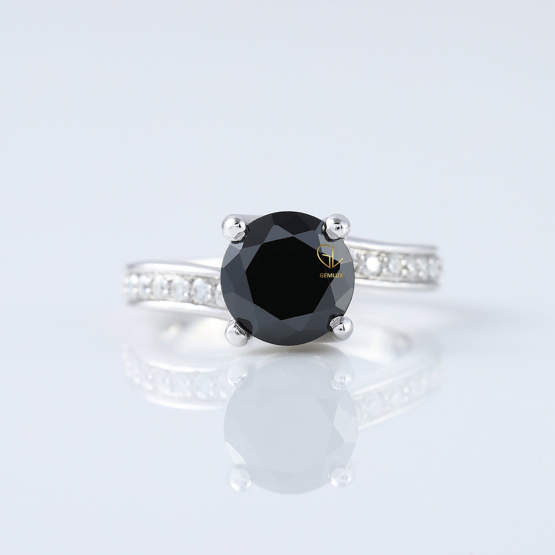 2 CT Round Cut Black Moissanite Diamond Bypass Engagement Ring