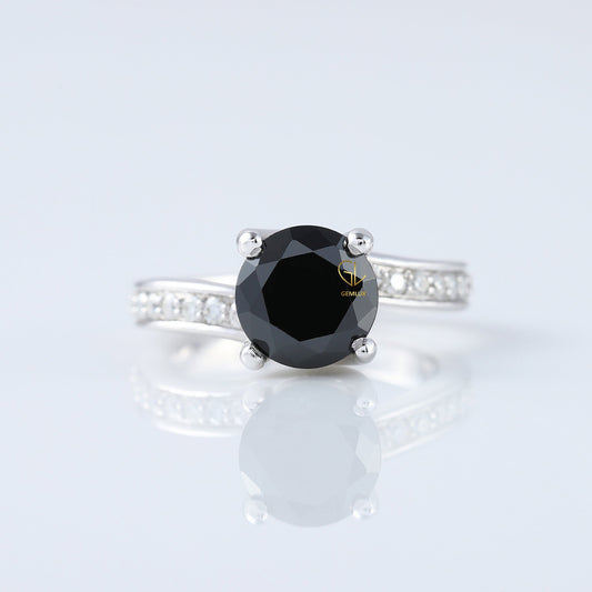 2 CT Round Cut Black Moissanite Diamond Bypass Engagement Ring