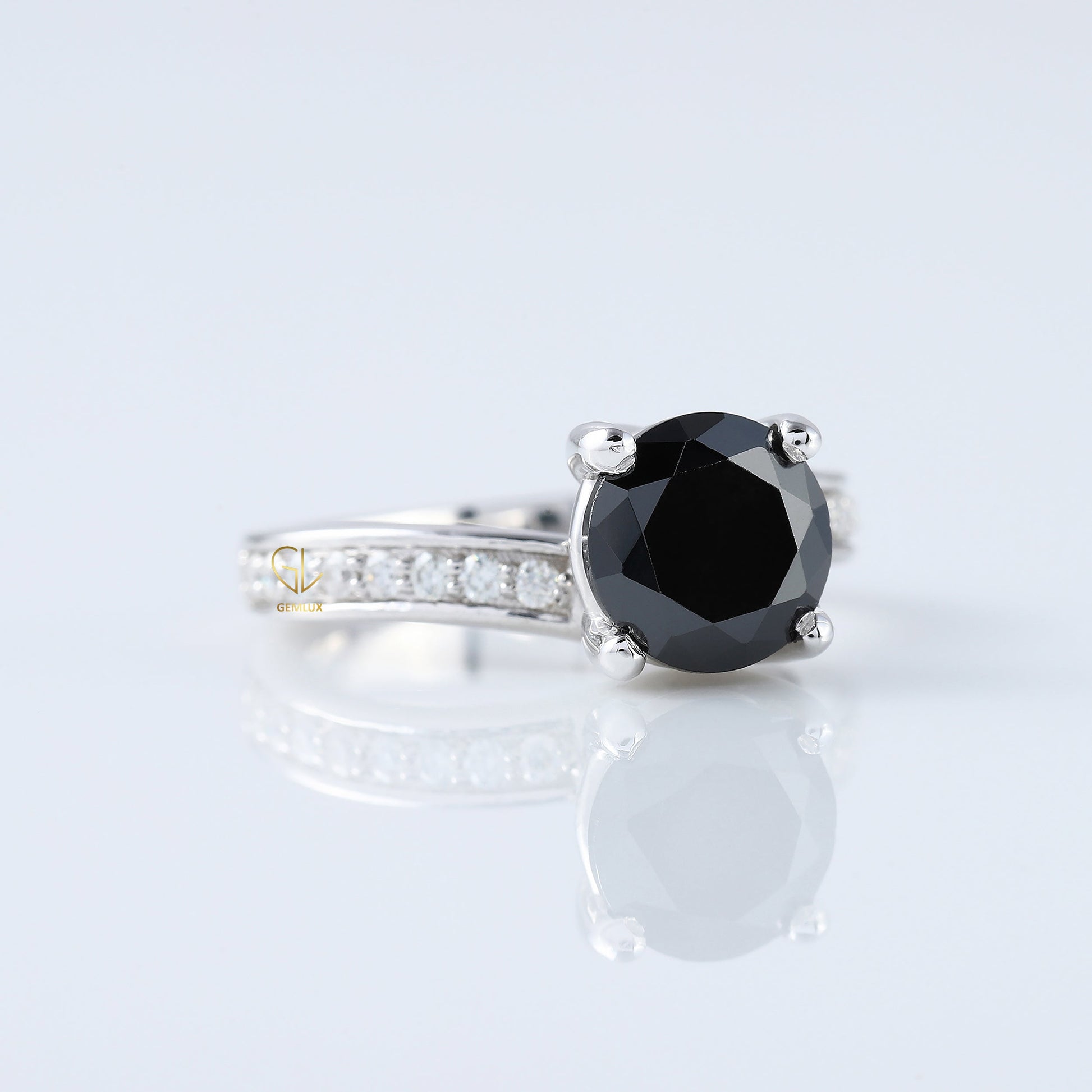 2 CT Round Cut Black Moissanite Diamond Bypass Engagement Ring