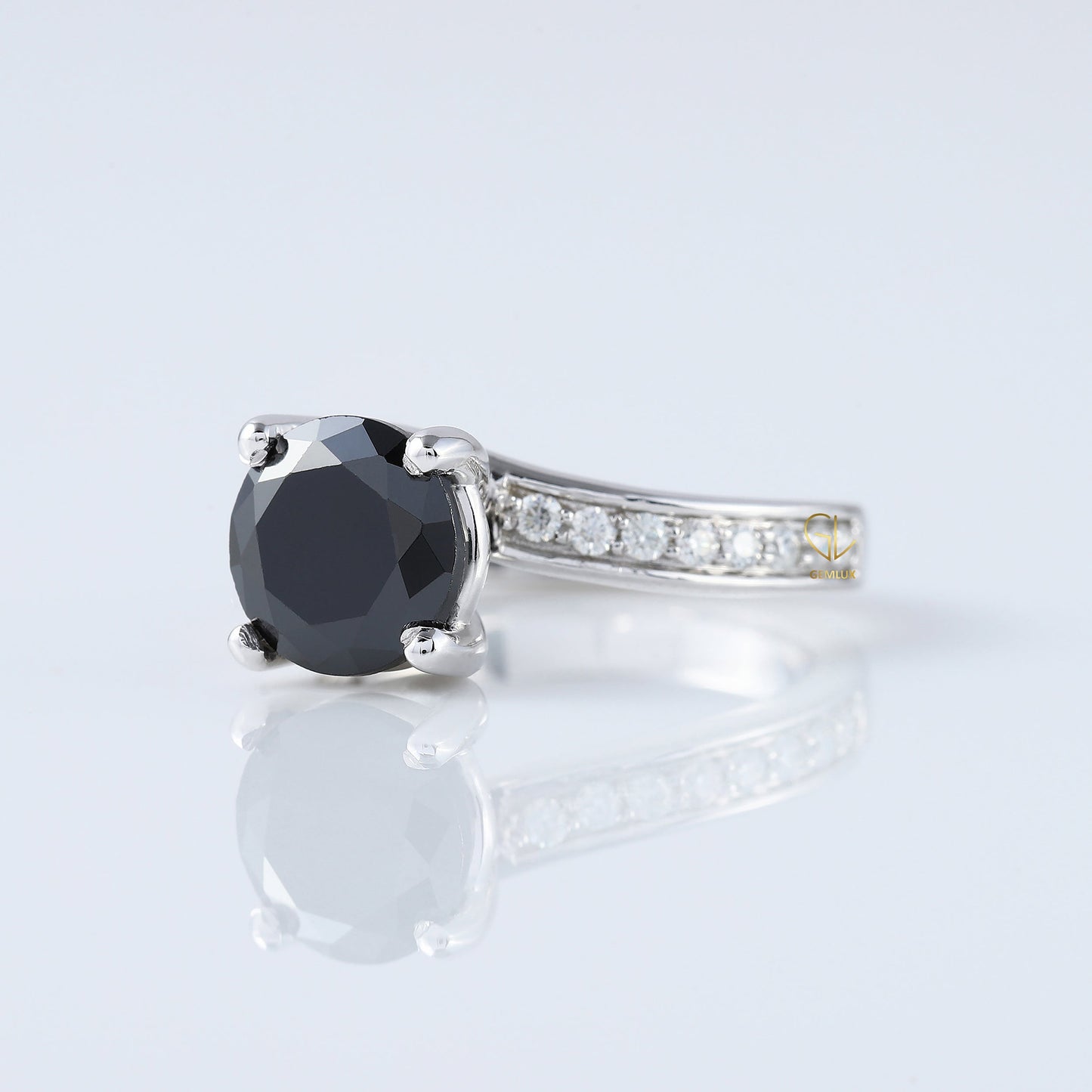 2 CT Round Cut Black Moissanite Diamond Bypass Engagement Ring