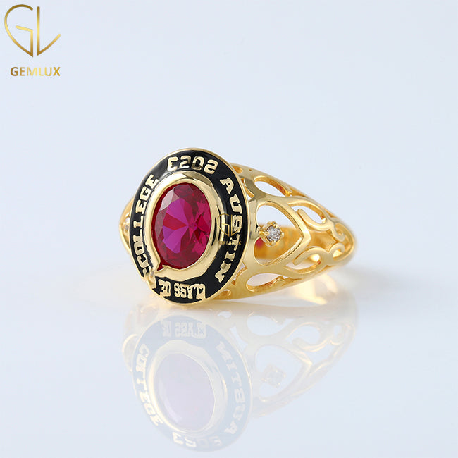 Colleage Class Graduation Ring, Pink Ruby Diamond Bezel Set Ring, Custom Filigree Graduation Ring