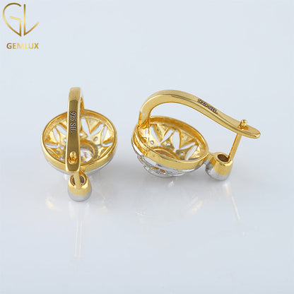 Antique Diamond Openwork Earrings, Round Cut Diamond Vintage Floral Retro Earrings