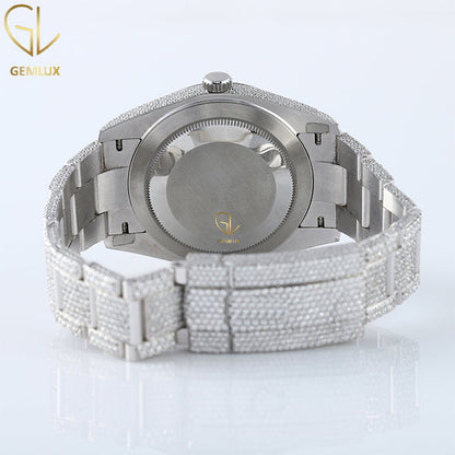 Bling Bling VVS Moissanite Diamond Blue Dial Auto Date Hiphop Watch