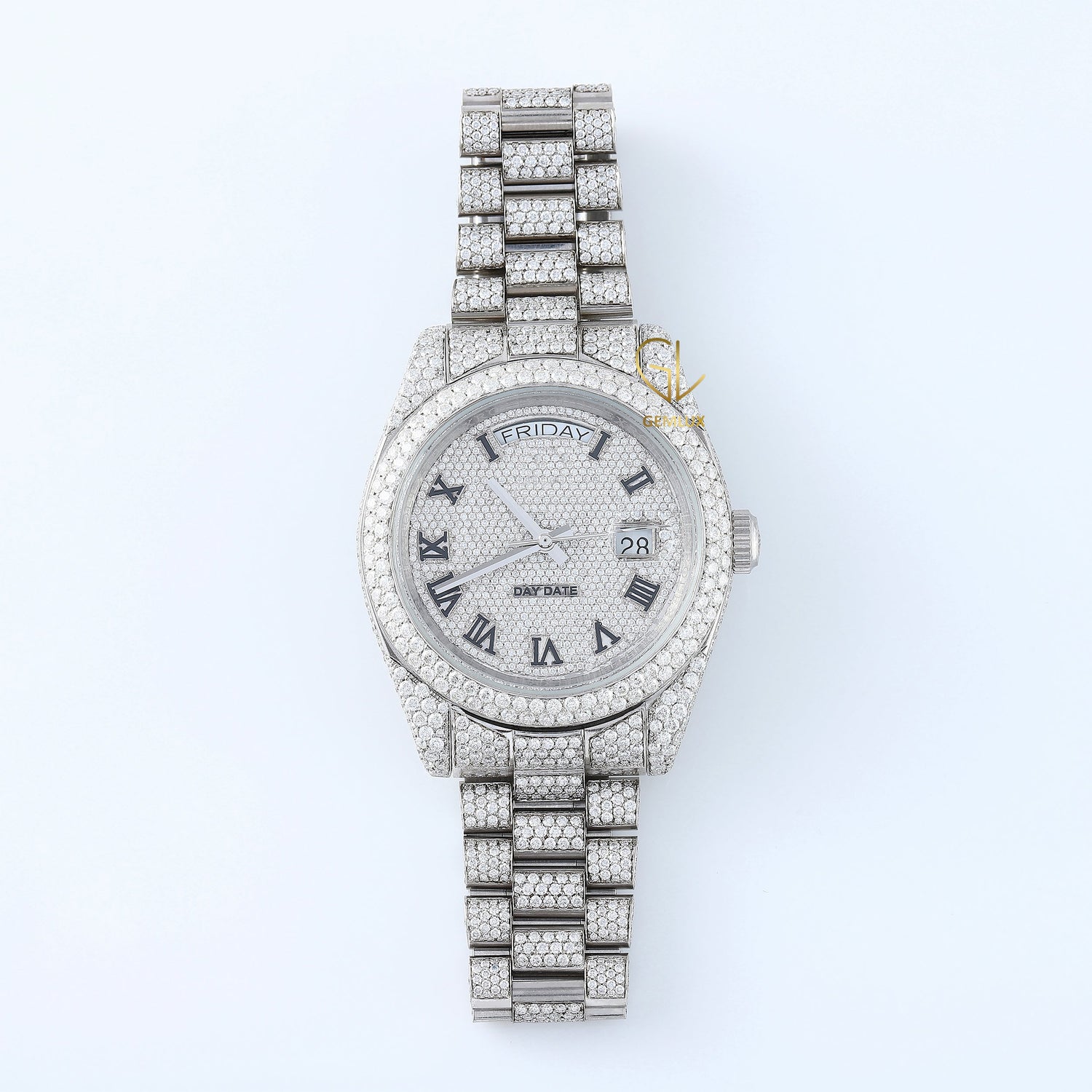 Iced Out VVS Moissanite Diamond Roman Dial Wrist Watch 