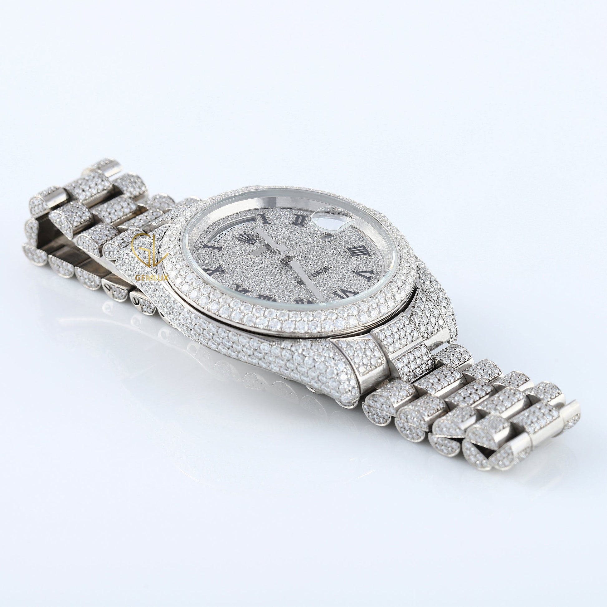 Iced Out VVS Moissanite Diamond Roman Dial Wrist Watch 