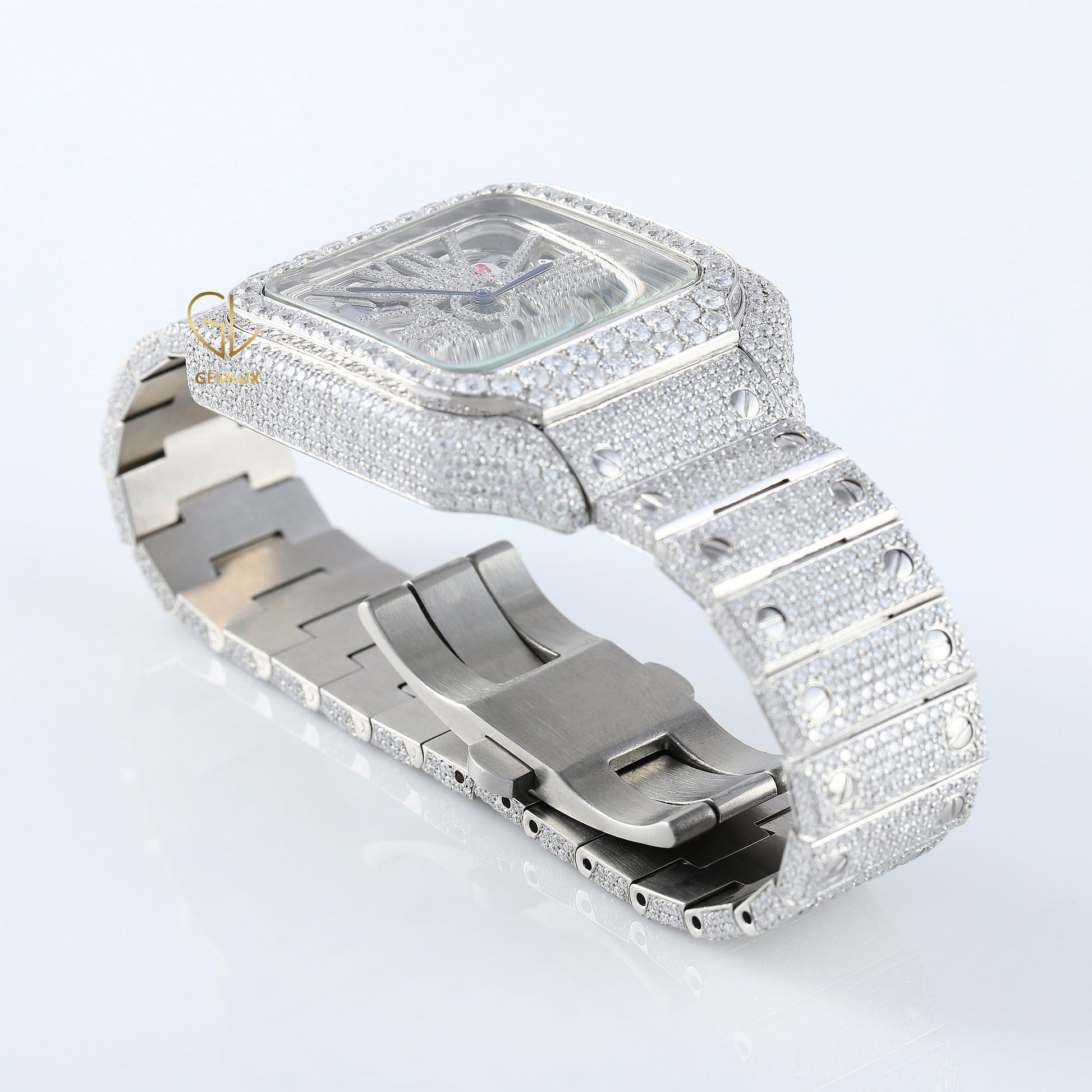 Bling Bling Square Dial VVS Moissanite Diamond Hip Hop Watch 