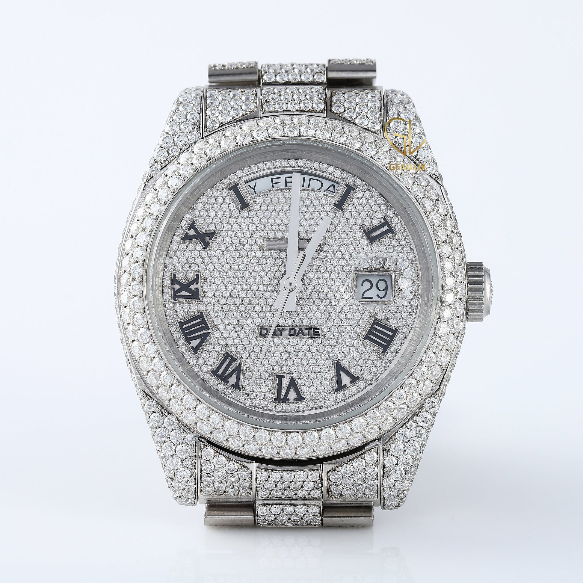 Iced Out VVS Moissanite Diamond Roman Dial Wrist Watch 