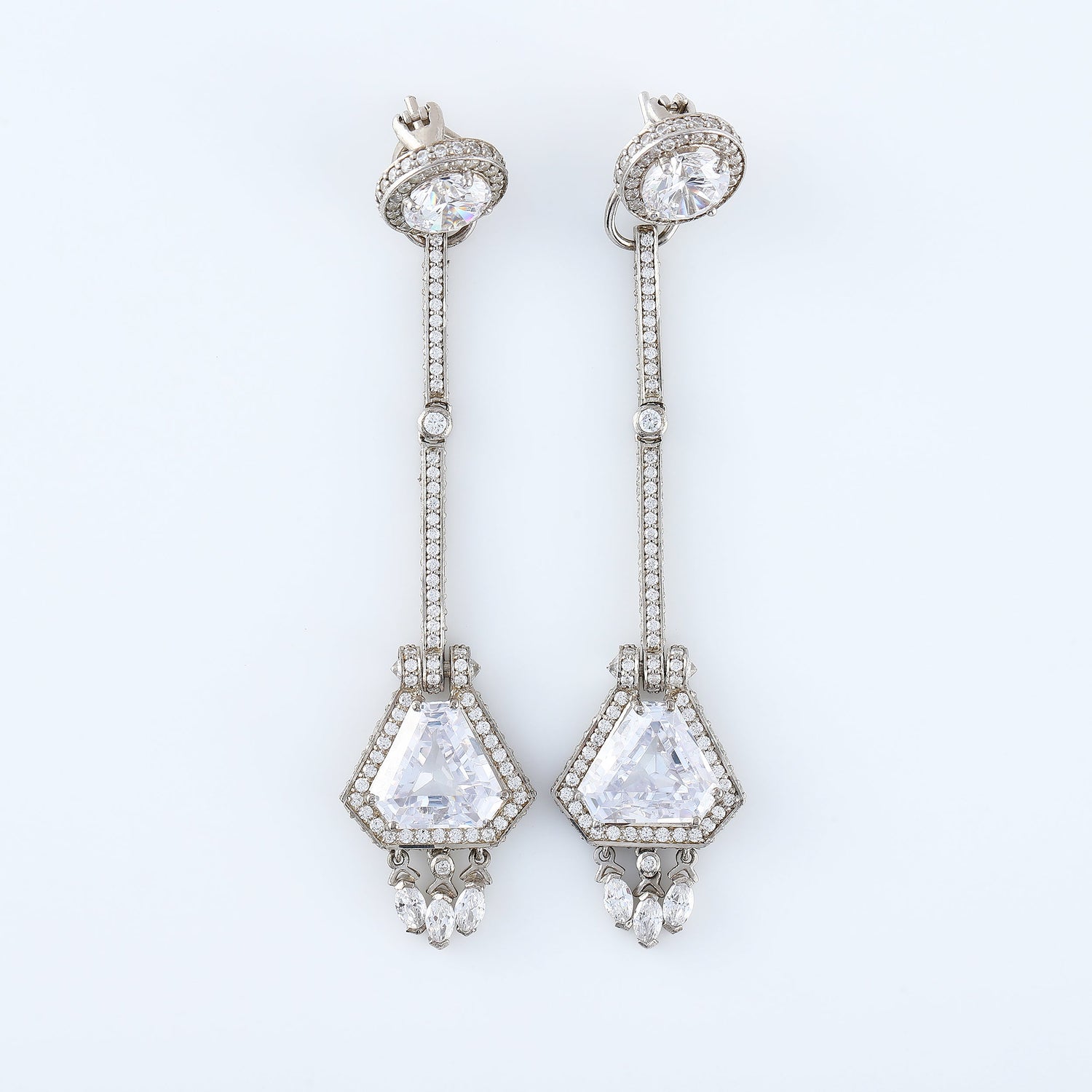 Long Shield Shaped Moissanite Diamond Silver Earrings