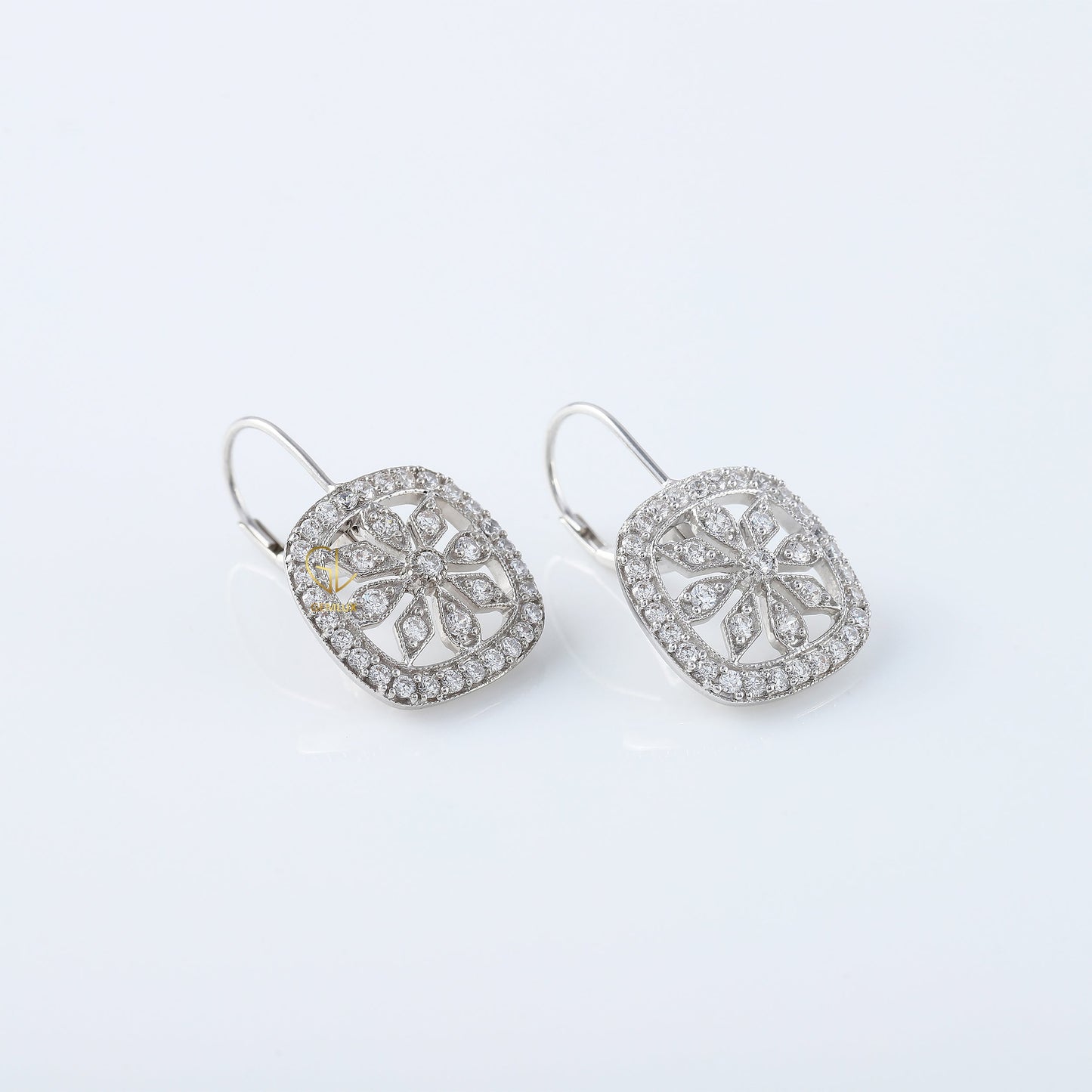 Art Deco Floral Moissanite Diamond Lever Back Earrings