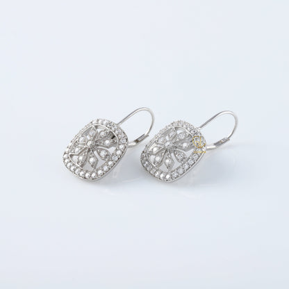 Art Deco Floral Moissanite Diamond Lever Back Earrings