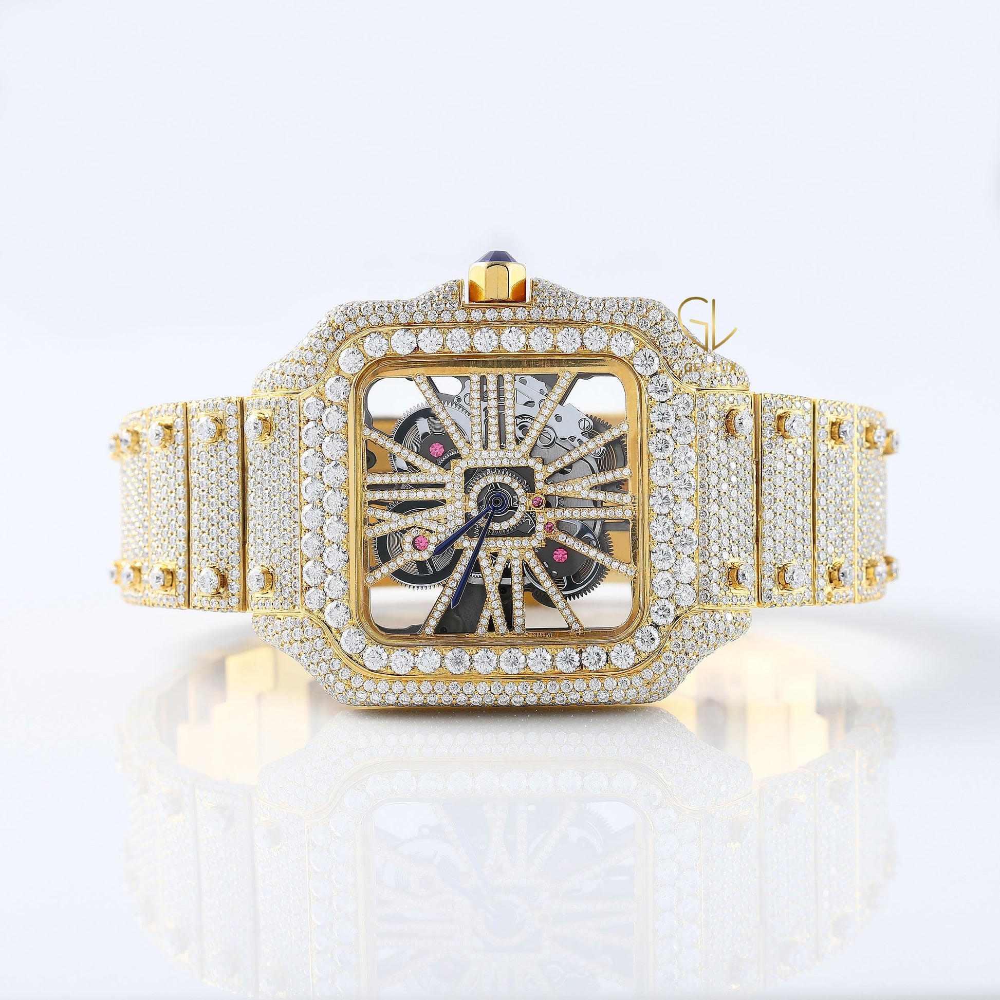 Iced Out Studded VVS Moissanite Yellow Gold Plated Diamond Watch 