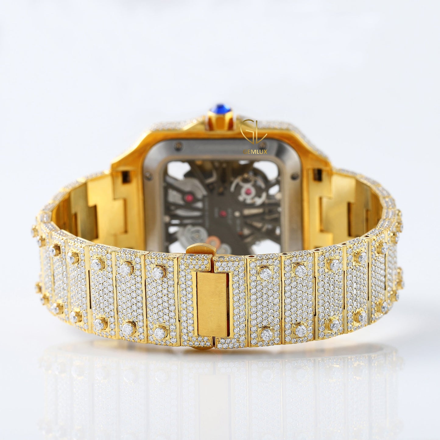 Iced Out Studded VVS Moissanite Yellow Gold Plated Diamond Watch 