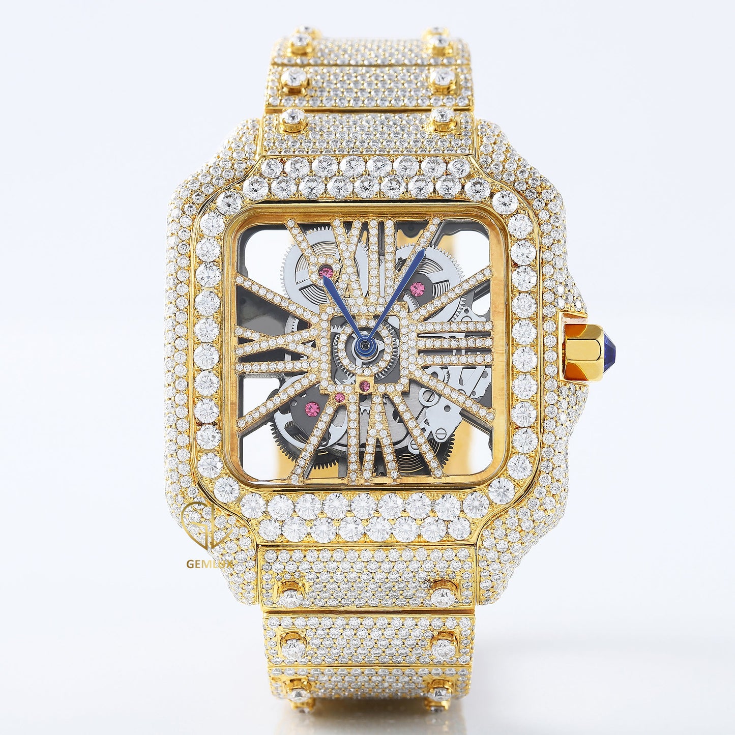 Iced Out Studded VVS Moissanite Yellow Gold Plated Diamond Watch 