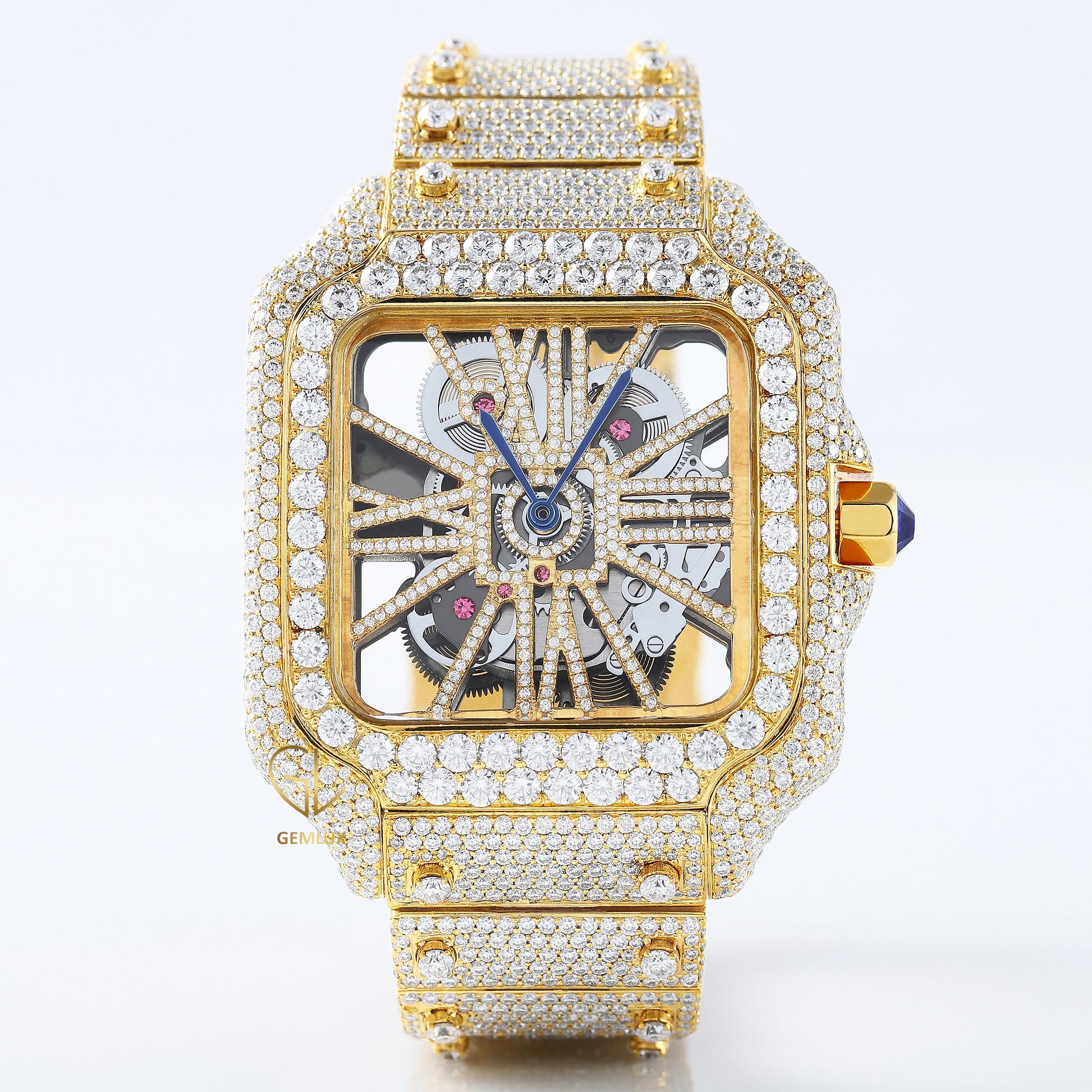 Iced Out Studded VVS Moissanite Yellow Gold Plated Diamond Watch 