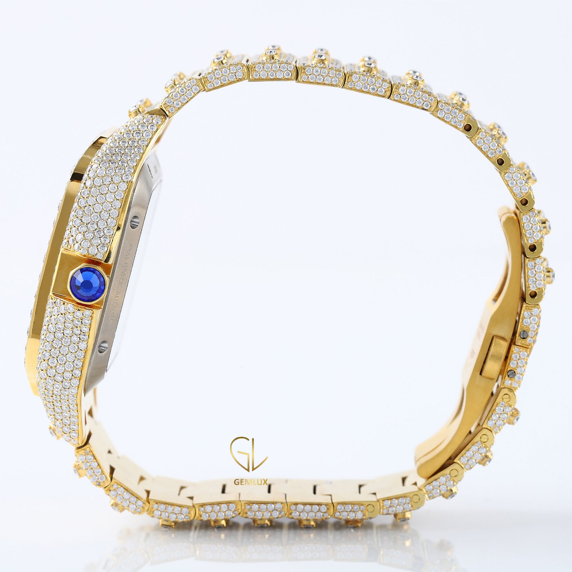 Iced Out Studded VVS Moissanite Yellow Gold Plated Diamond Watch 