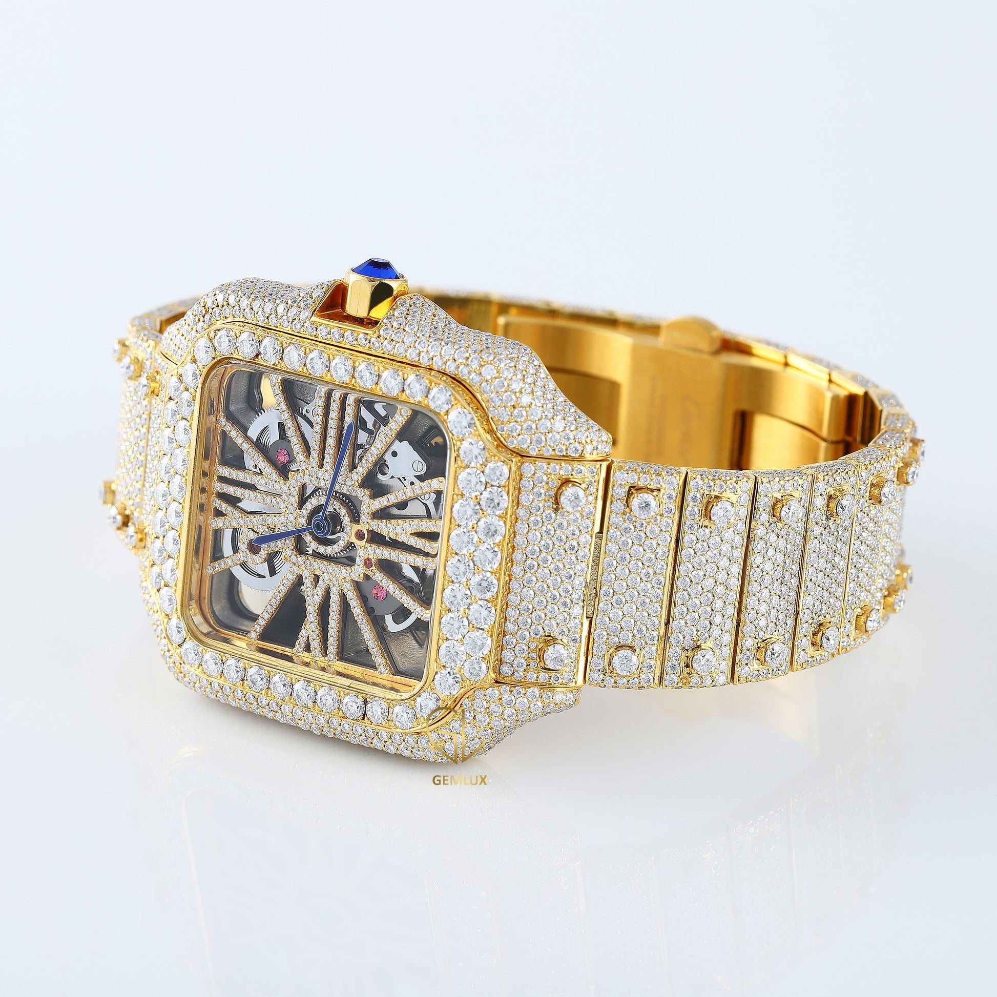 Iced Out Studded VVS Moissanite Yellow Gold Plated Diamond Watch 