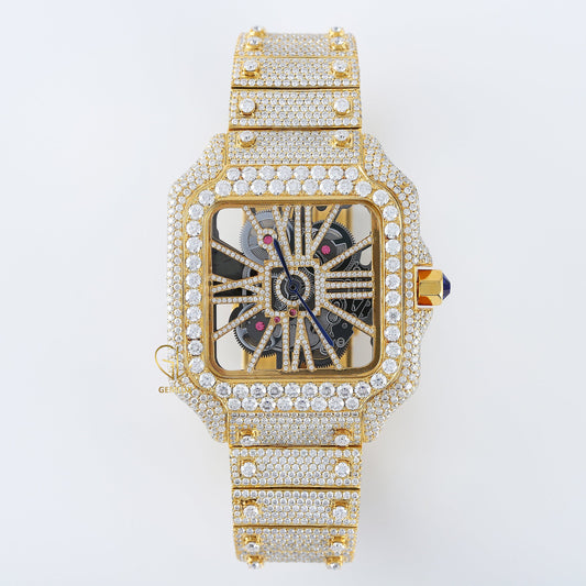 Iced Out Studded VVS Moissanite Yellow Gold Plated Diamond Watch 