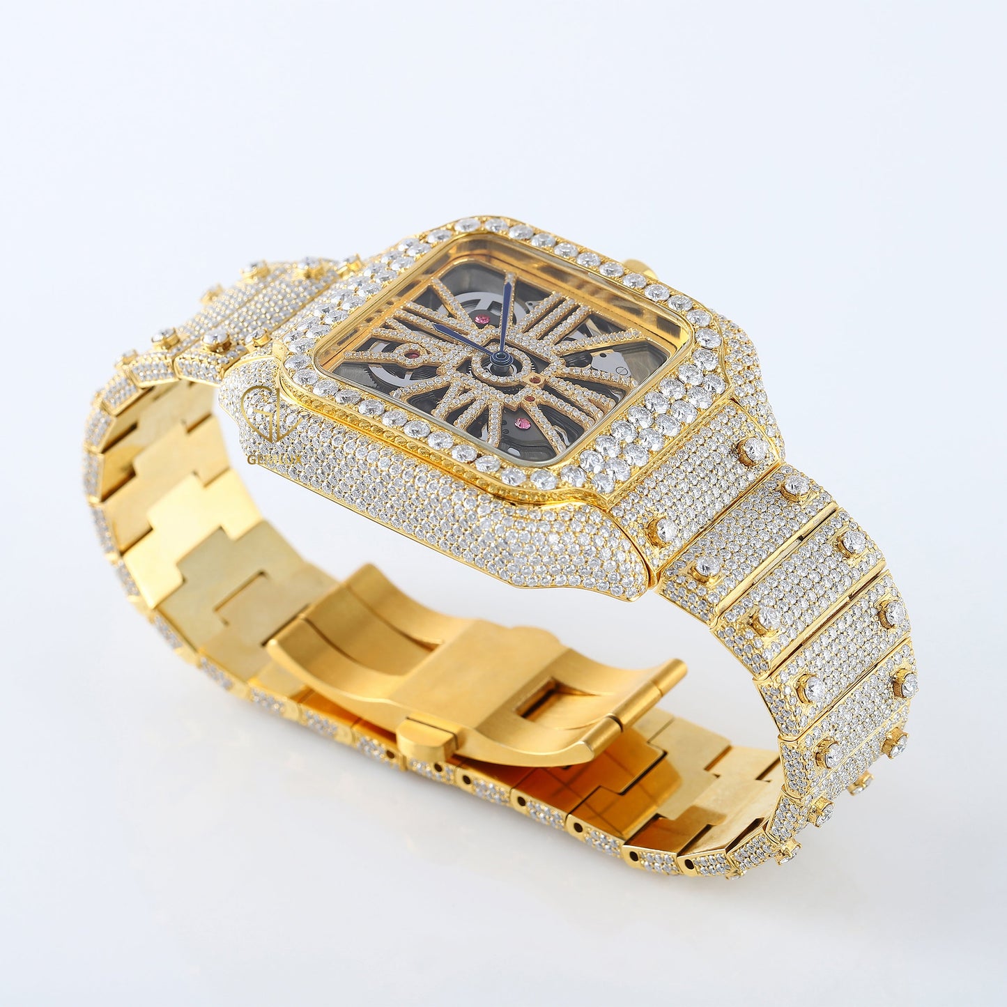 Iced Out Studded VVS Moissanite Yellow Gold Plated Diamond Watch 