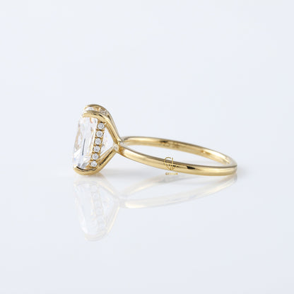 Elongated Cushion Cut Moissanite Diamond Hidden Halo Engagement Ring