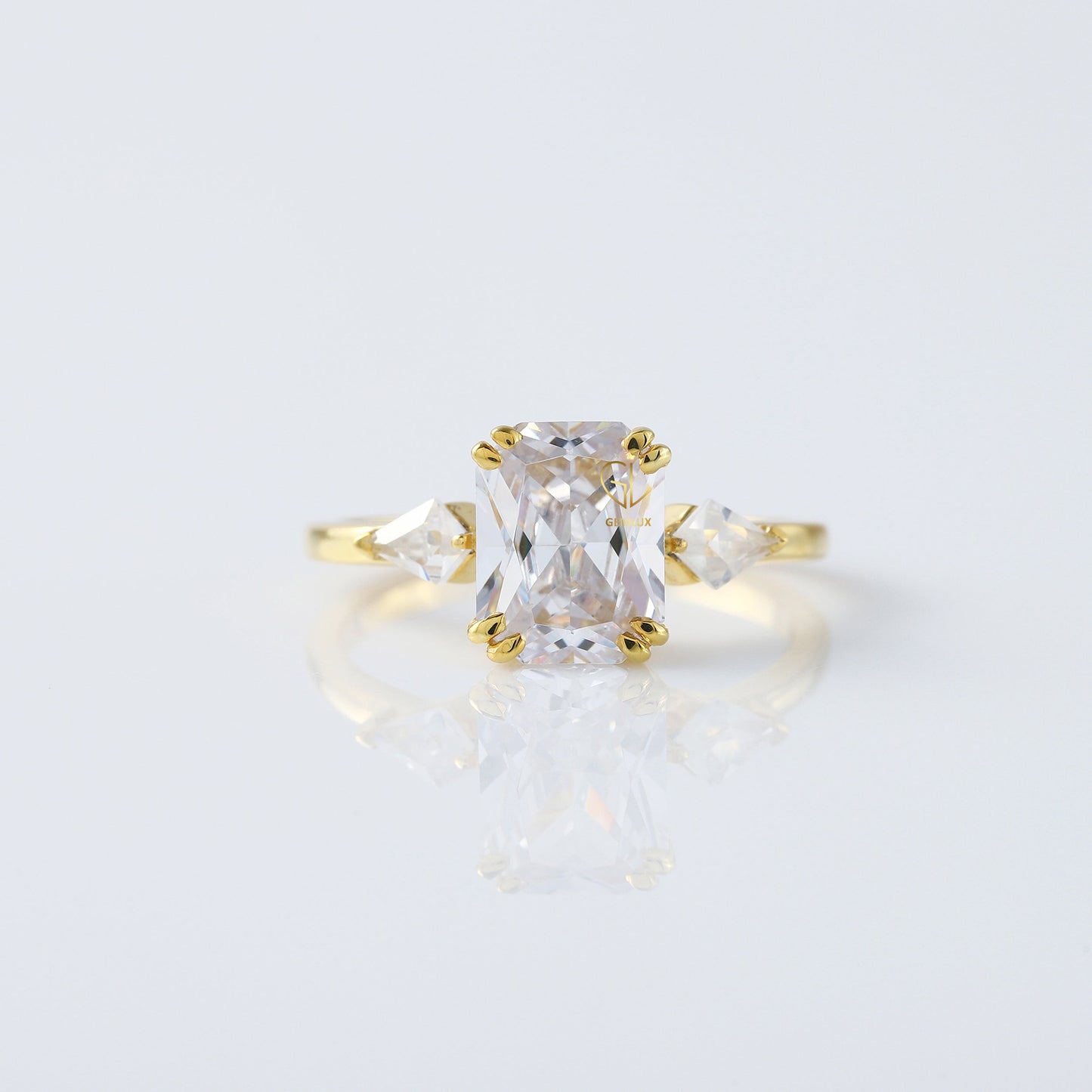 Three Stone Radiant Cut Moissanite Diamond Engagement Ring